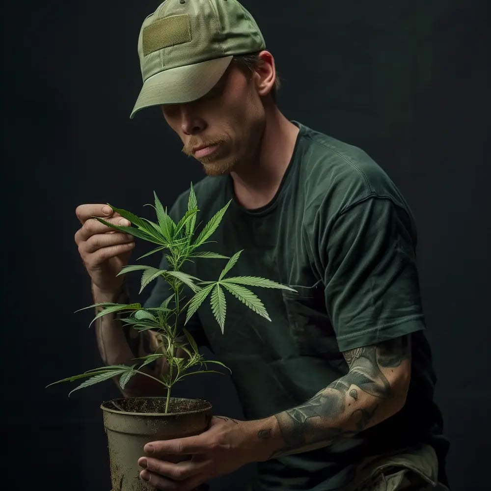 Man checking pot weight